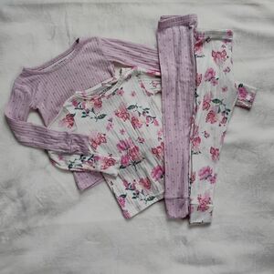 Set Of 2 Long Sleeve 2 Piece Pajamas | Pink Hearts White Floral | 2T